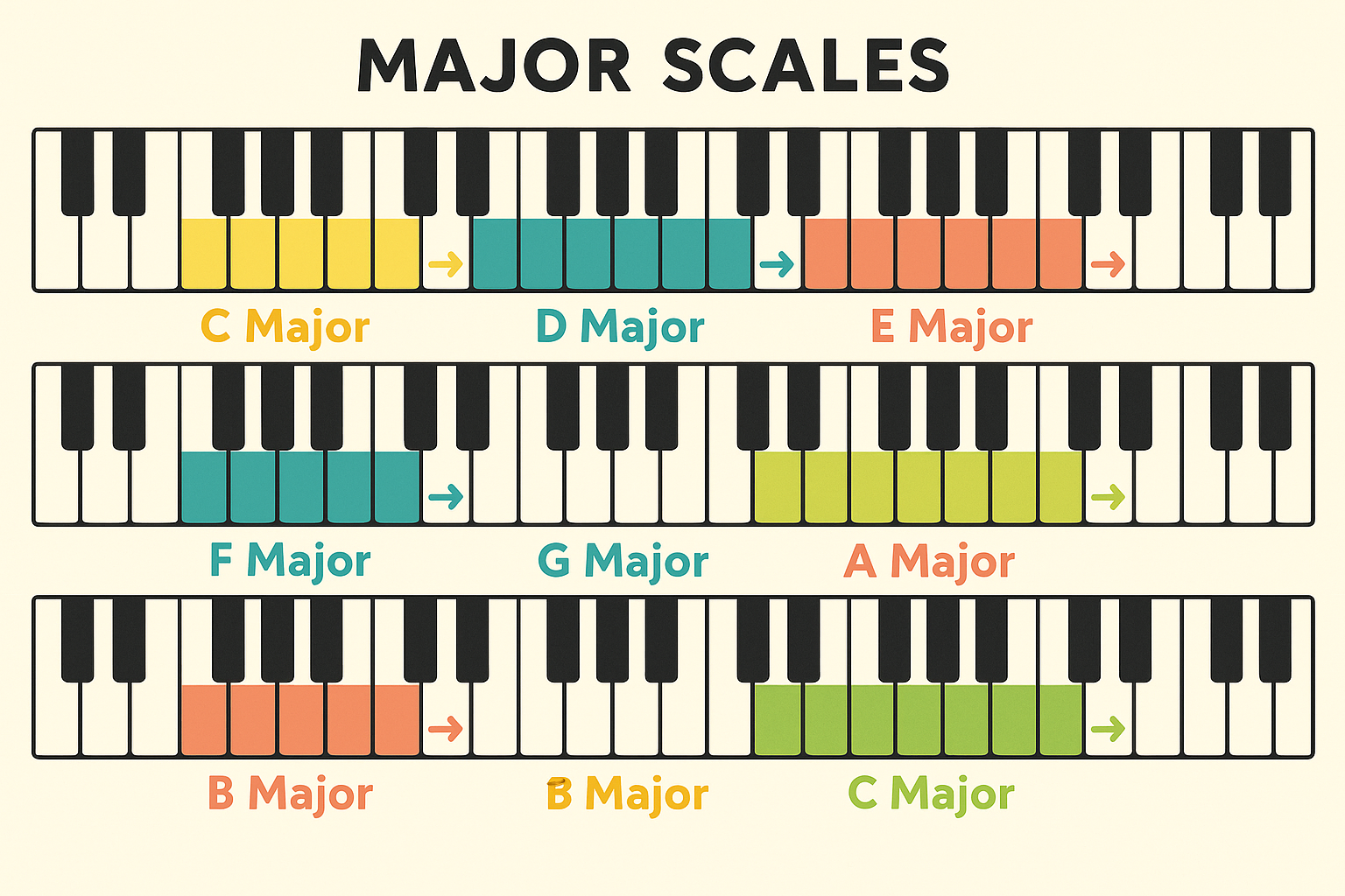 notas musicais no teclado