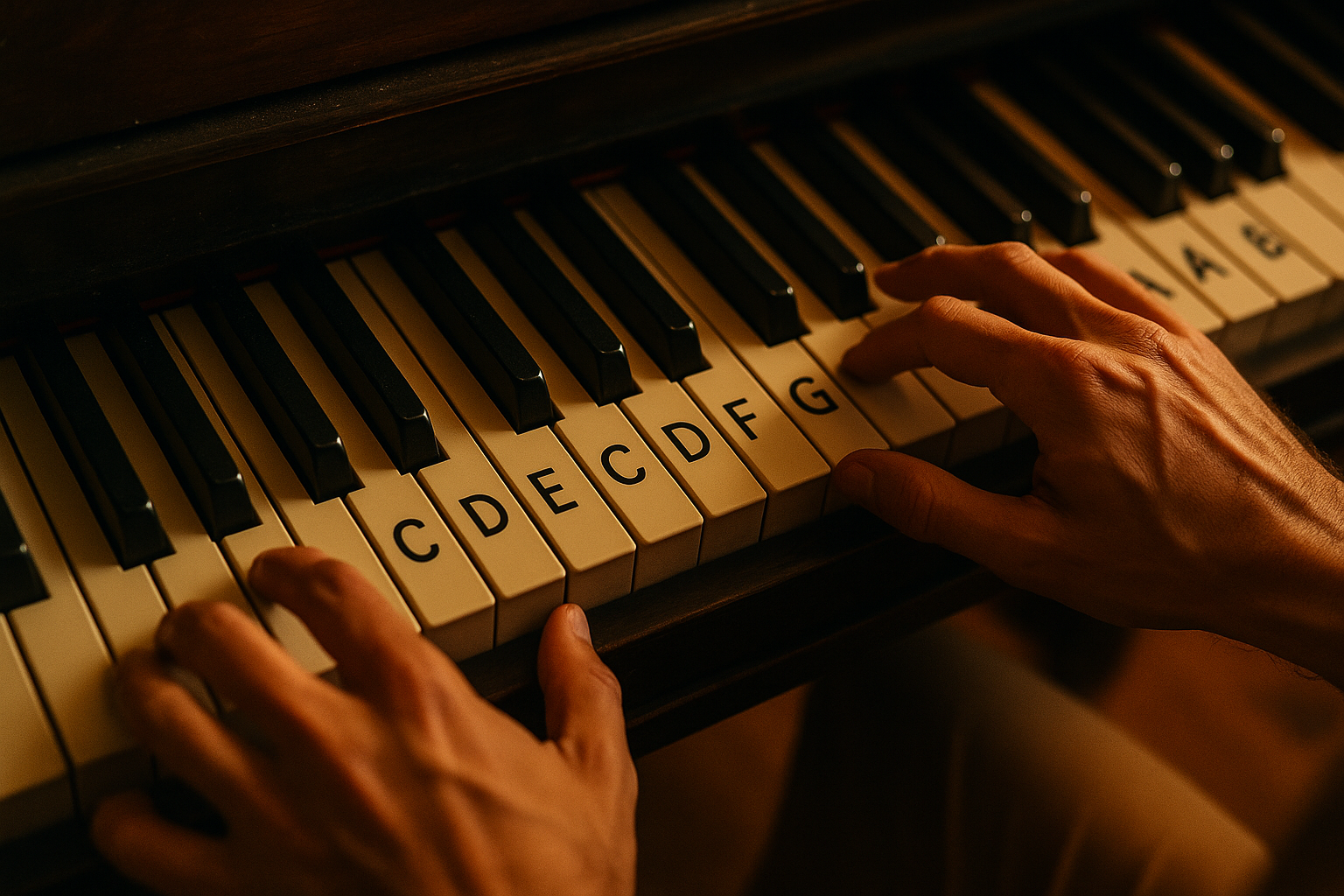 notas musicais no teclado