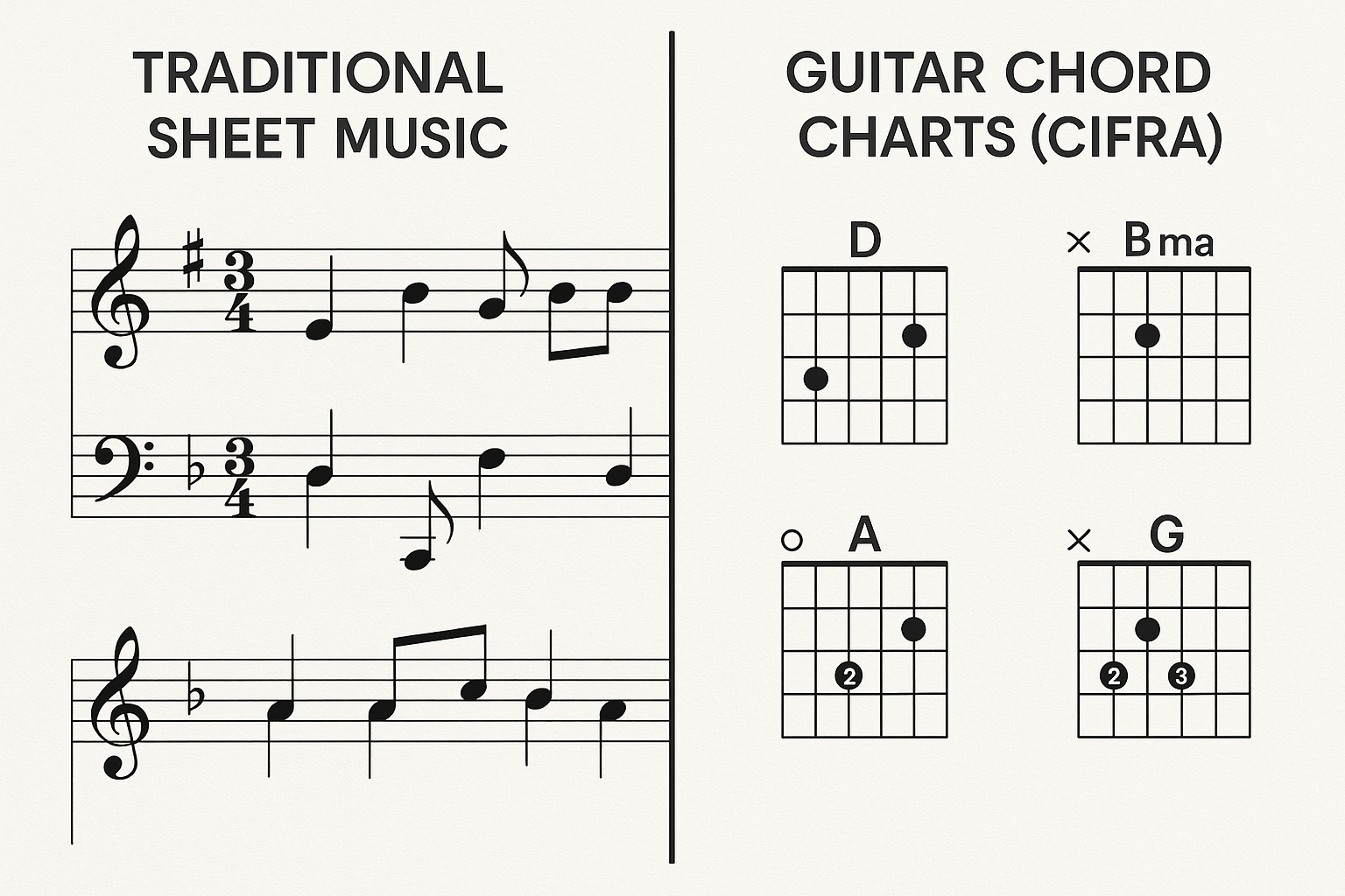 diferença entre cifra e partitura